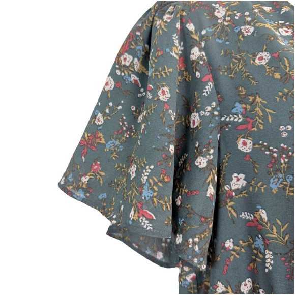 MikaRose Floral Tiered Maxi Dress Gray V-Neck Romantic Cottagecore Modest M - Picture 5 of 11